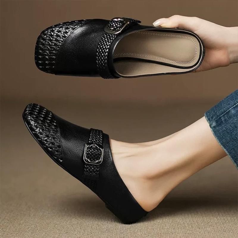 JX hollow bag head half slippers women's outer wear summer new splicing belt buckle low heel slippers