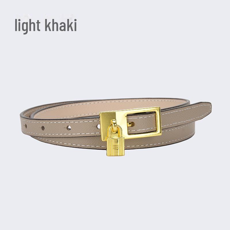 Women's Fashion Leather Belt with Lock Pin Buckle and Adjustable Pockets - Slim All-Match Design
