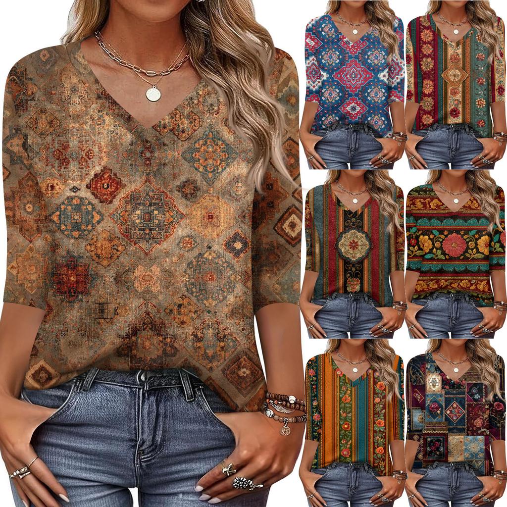 Dámské tričko s potiskem 3/4 rukáv denní víkendová móda základní véčkový výstřih běžný top