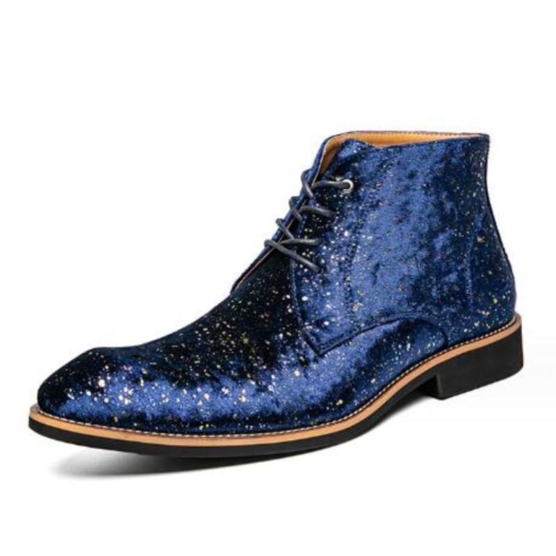 Spring autumn sequined suede mid-calf boots Fashion pointed leather boots wear high top lace-up Chelsea boots D482
