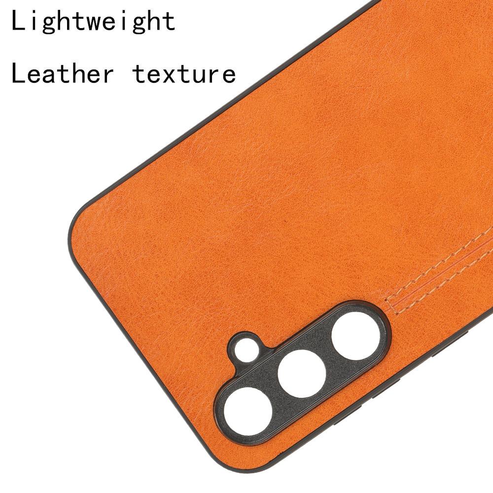 

For Samsung Galaxy S23 FE Phone Cover Stitching Line PU Leather Coated PC+TPU Protective Case Orange