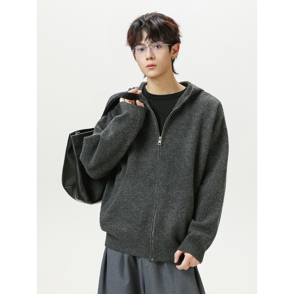 Heavy Texture Cardigan Hooded Sweater Men's Autumn and Winter Models Soft Waxy Lazy Style Imitation Deer Plush Texture Sweater Jacket