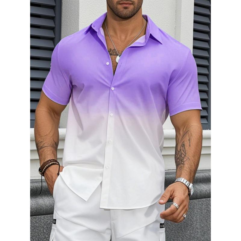 Men's New Stretch Gradient Short Sleeve Shirt, Cool Thin Business Casual Summer Shirt for Men
