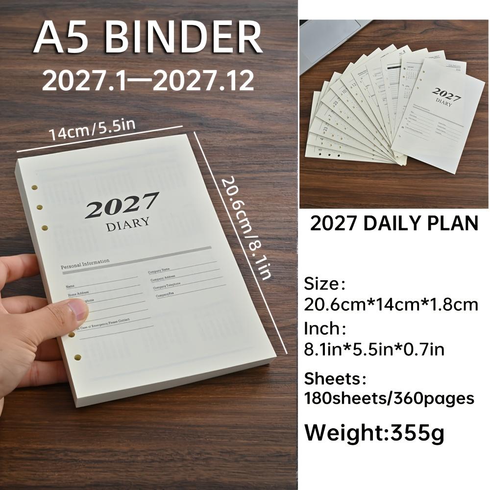 Calendario Inglese a Fogli Mobili 2027, Formato A5, Prodotto da 12 Mesi con 180 Fogli/360 Pagine. Fogli di ricambio per agenda per pianificazione giornaliera a 365 giorni