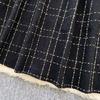 Fall Winter Women Sweater Dress Set Casual Knitted Pullover Tops + Plaid Tweed Dress 2 Piece Outfits Female With Belt