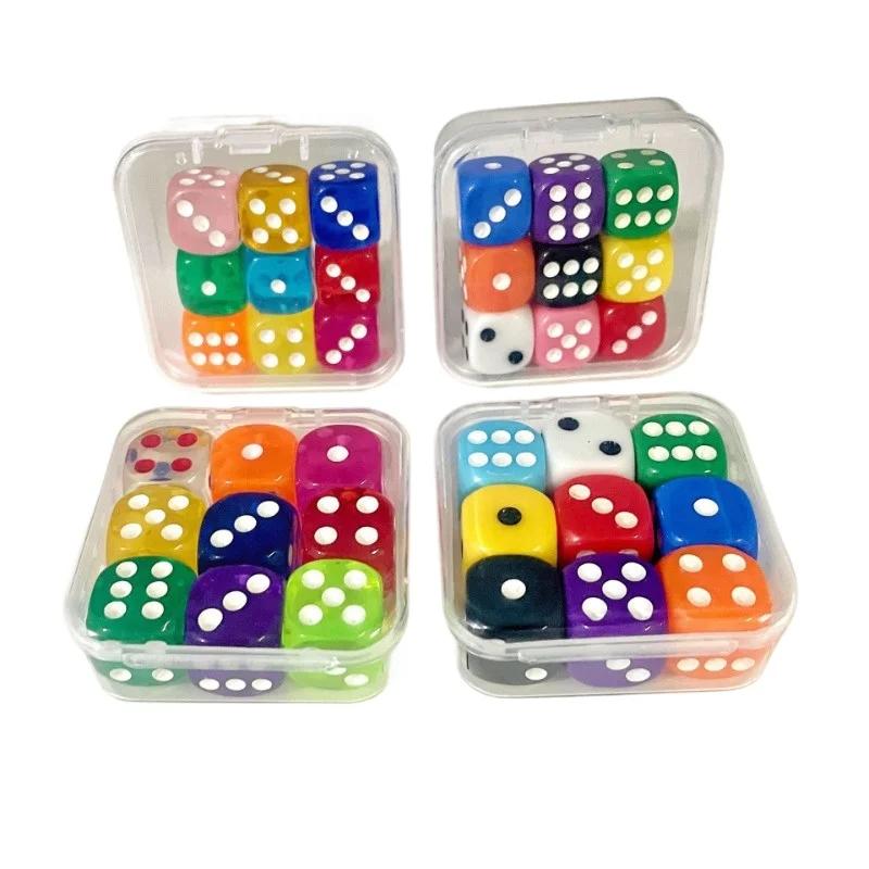 9/10 pezzi/scatola 16mm Colore Solido Colore Trasparente Dadi da Gioco Gioco da Tavolo Dadi Numerati Forma Quadrata Dadi a Punti Multicolore