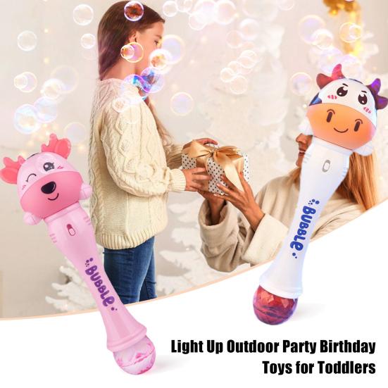 Cartoon Animal Bubble Maker Wand with Sound Light Cow Deer Shape Toddlers Handheld Automatic Bubble Blower Machine Toy Boys Girls Birthday Gift
