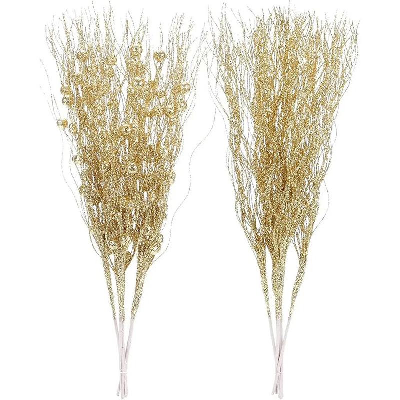 2Pcs Glitter Branches Christmas Tree Decoration Artificial Flowers for Home Fake Flowers Xmas Ornaments New Year Party Decortion