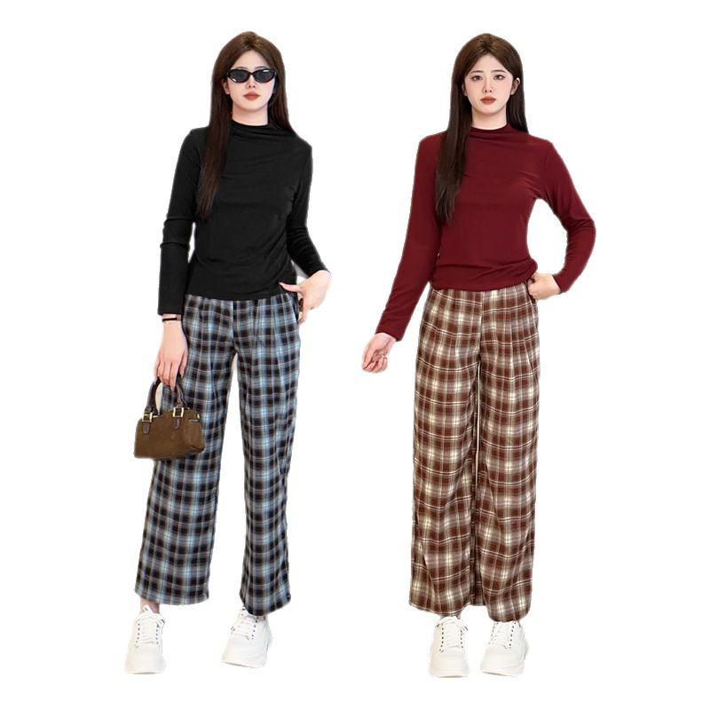 Plaid Elastic Waist Casual Petite Pants - Plus Size, Versatile Spring/Summer Style