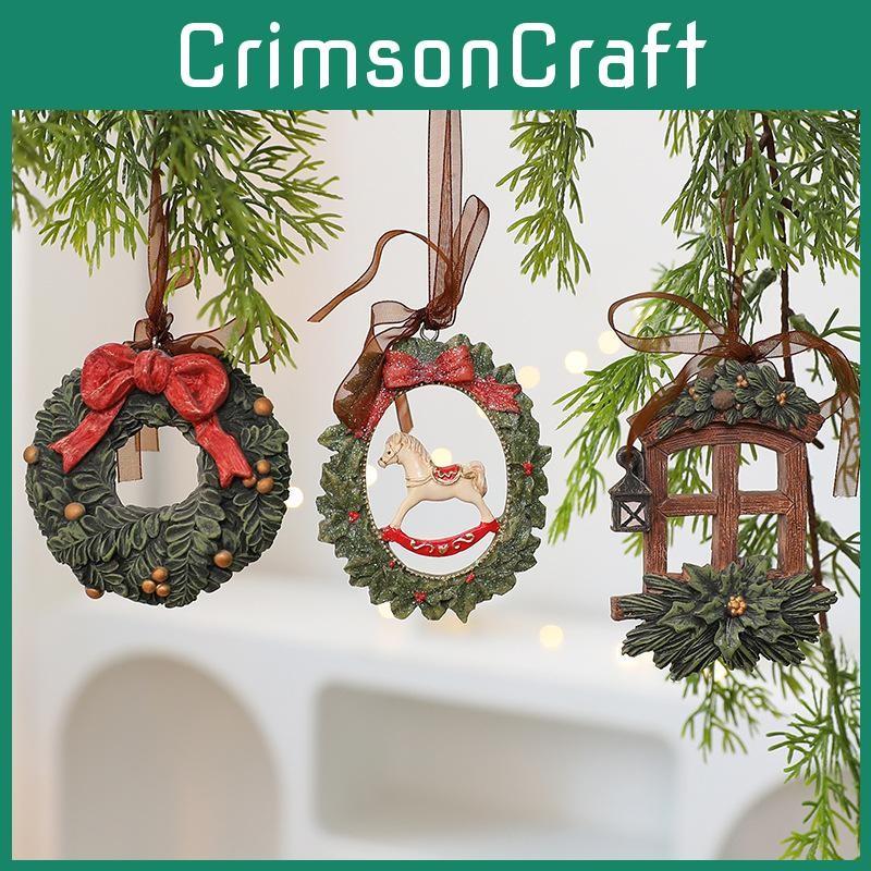Ornament Tree Christmas Resin Vintage Bell Bow Wreath Christmas Stocking Pendant