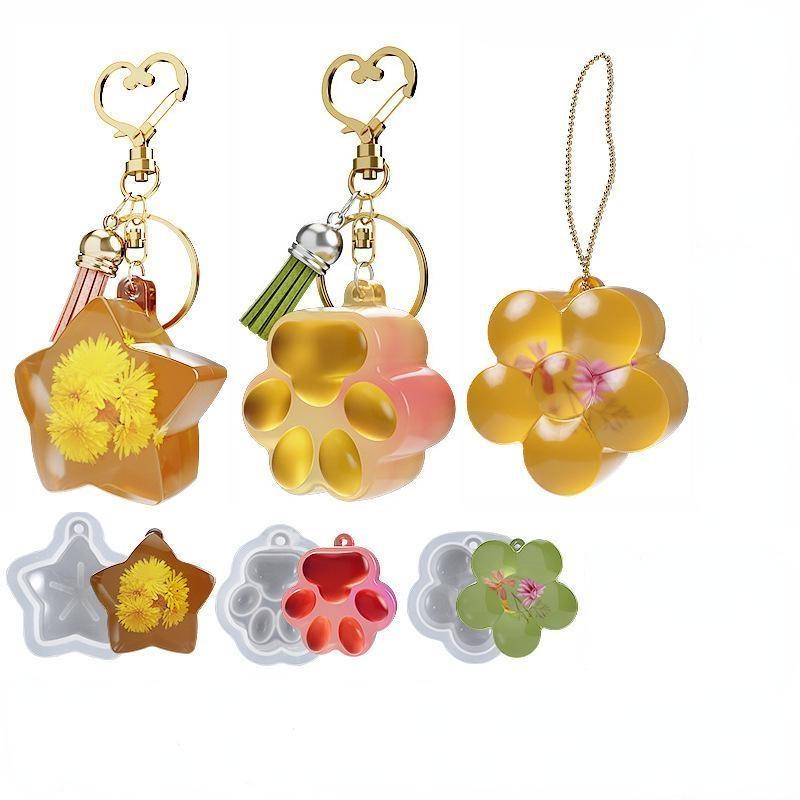 Diy Keychain Drip Mold Resin Flower Cat Claw Pentagram Pendant Silicone Mold