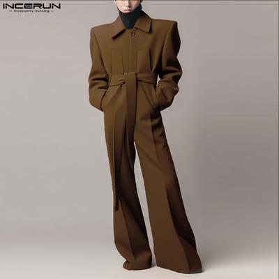 Automne Homme Col à Revers Manches Longues Ceinture Taille Combinaisons Casual Longs Rompers