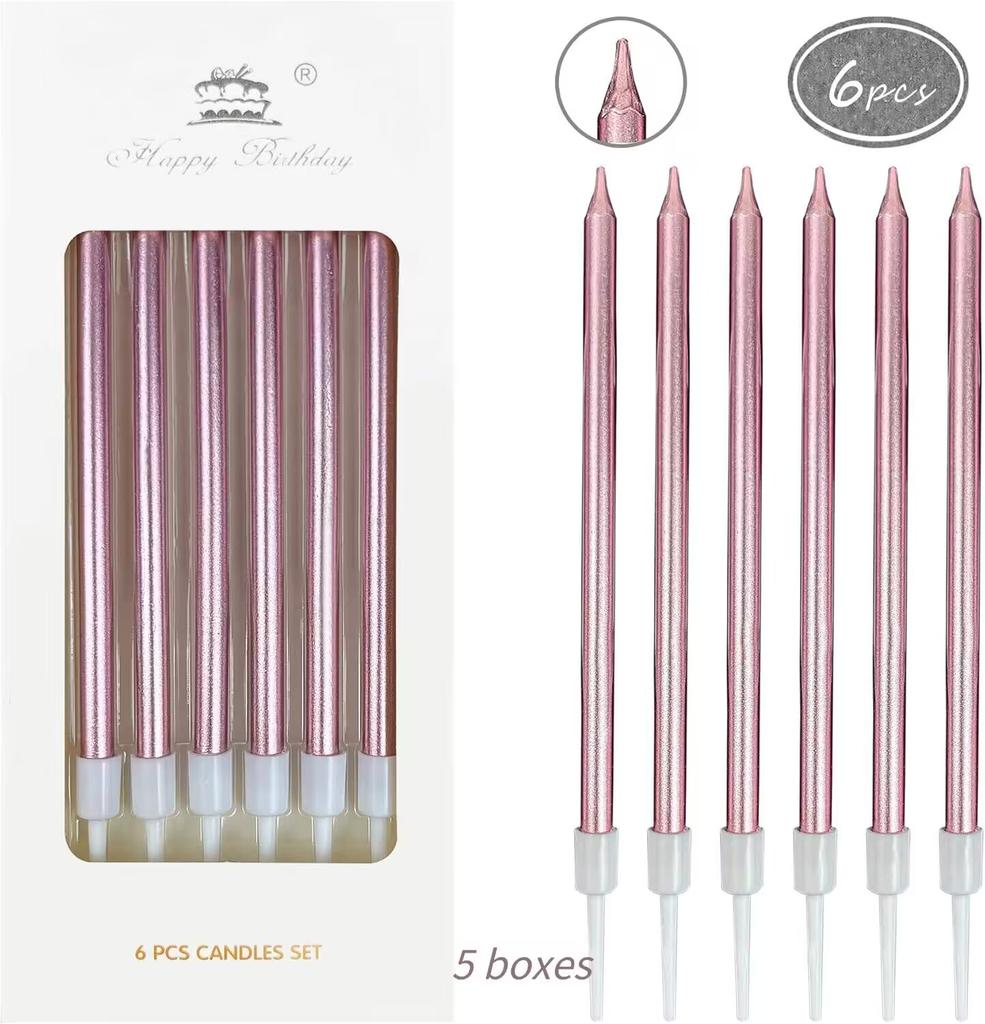 30pcs Count Party Long Thin Cake Candles Metallic Birthday Candles in Holders for Birthday Cakes Cupcake, Champagne Gold