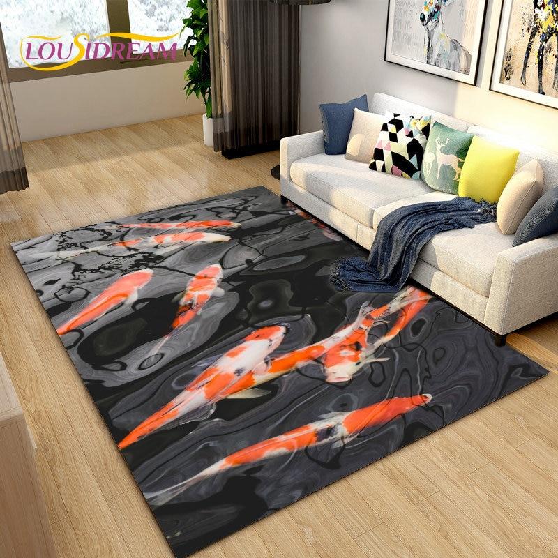 Nordic Luxury 3D Fish Carp Area Rug Large,Carpet Rug for Living Room Bedroom Sofa Decoration,Kitchen Doormat Non-slip Floor Mat
