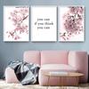 Nordic Posters And Prints Pink Flowers Cherry Blossoms Quotes Wall Art Canvas Painting Wall Pictures For Living Room Home Decor