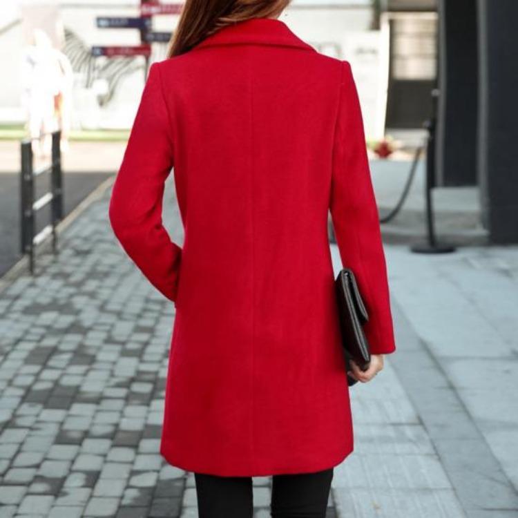 Dames Winterjas Koreaanse Stijl Herfst Grote Maten Warm Dubbele Knopen Dikke Kraag Lange Mouwen Effen Kleur Damesjas