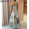 BITCED Spring/Summer Casual Maxi Dress for Women Spaghetti Strap Printed Linen 9 Colors Full-Skirted Dress