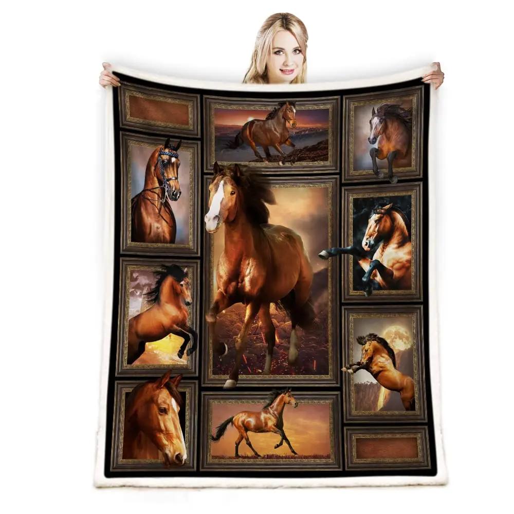 Girls Horse Blanket Beautiful Animal Horse with Wreath Throw Blanket, Ultra Soft Warm Sofa Bedding Living Room Flannel Blankets