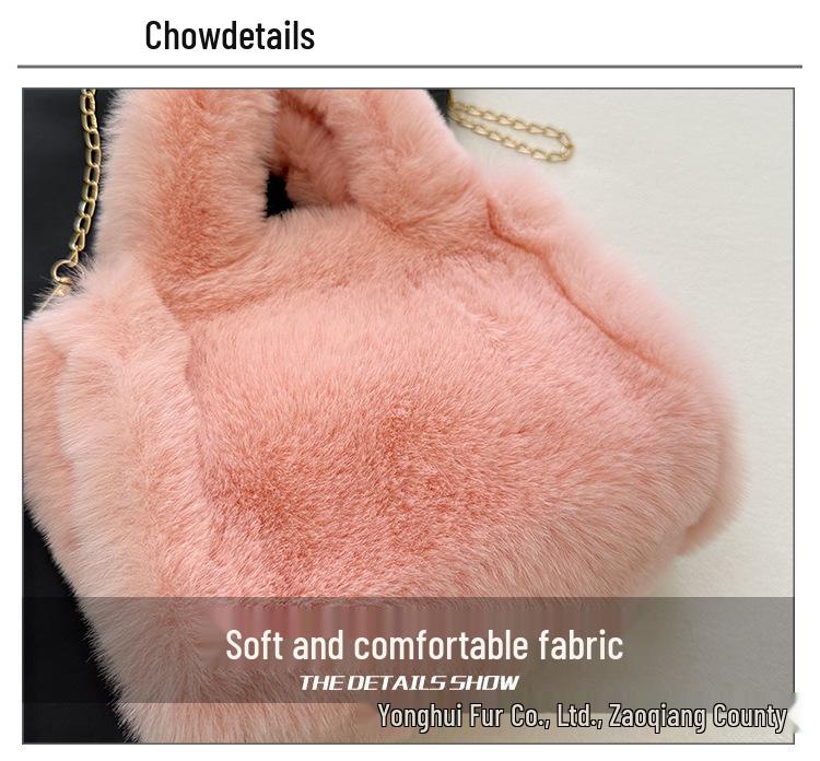 Mini Borsa in Finta Pelliccia di Coniglio Rex Autunno/Inverno: Borsa a tracolla con catena, morbida, alla moda e versatile per donna