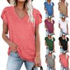 Women's Fashion Casual Solid Color Print Short Sleeve V Neck Blouses & Shirts