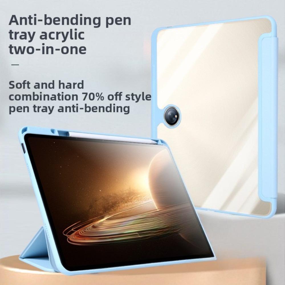 For OPPO Pad 4 Pro Case with Air 23 Pen Slot 11.4 12.1 Inch Transparent Anti Bend Leather Cover for Tablet