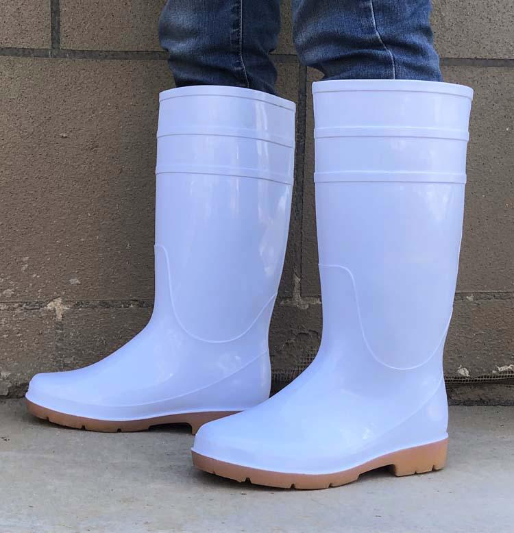 White High-Top Non-Slip Kitchen Work Boots, Oil, Acid & Alkali Resistant, Ideal for Chefs & Food Industry.
