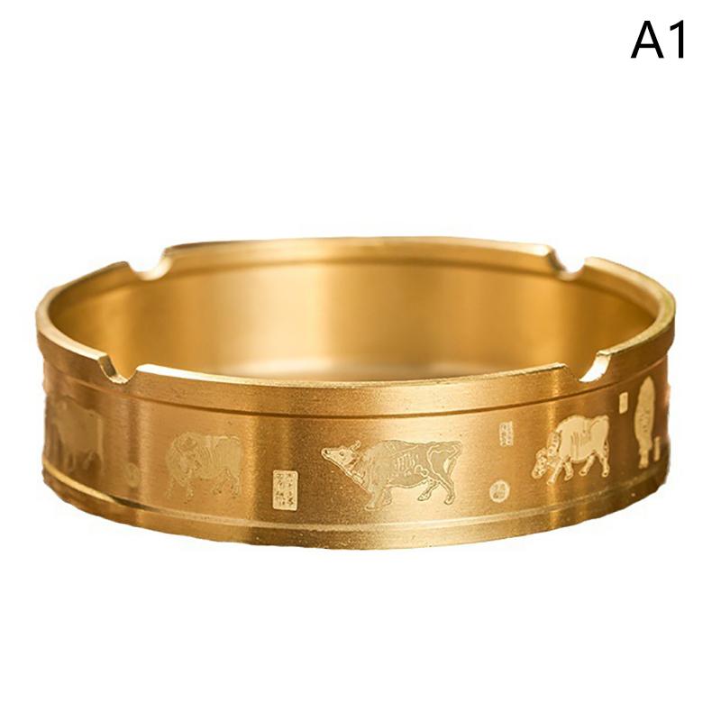 Portable Office Household Metal Indoor Large Ashtrays Ashtray Round Brass Tabletop Holder Simple Living Room Ashtray For Outdoor