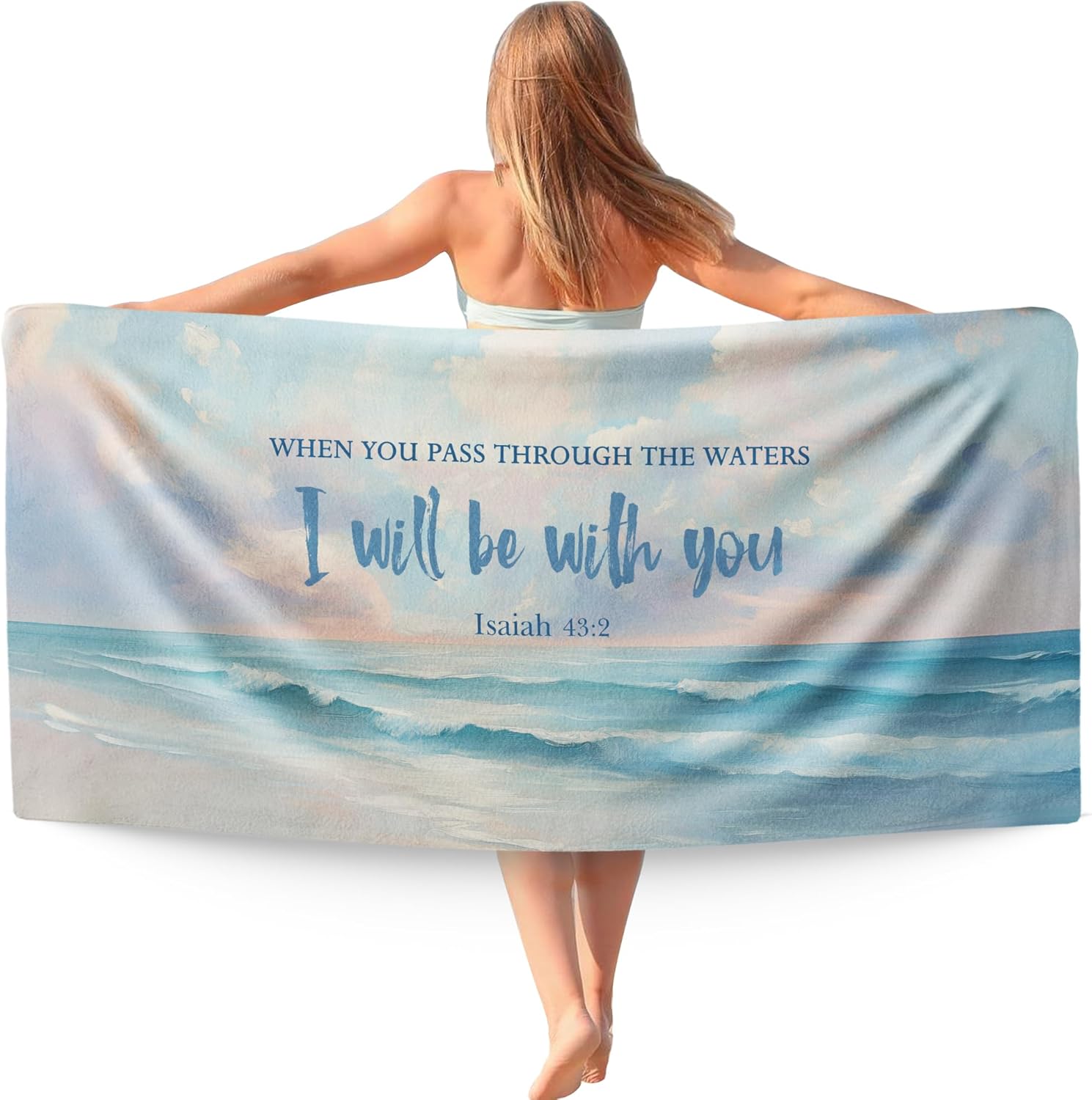 Coastal Christian Beach Towel, God is Good All The Time Beach Towels Oversized Gifts for Women, Blue Coastal Ocean Quick Dry W40*H60(CM)