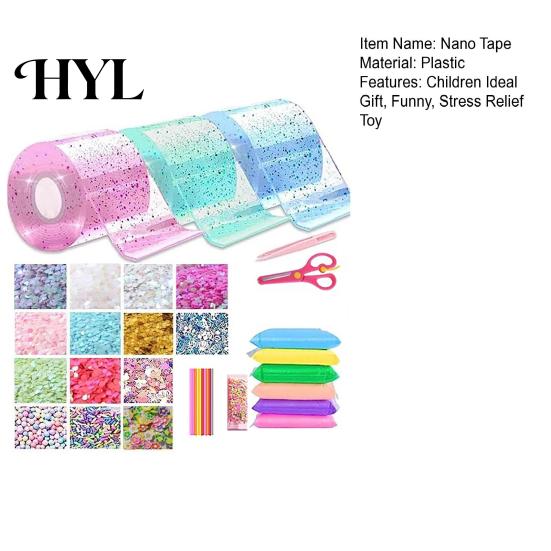 Funny Nano Bubble Tape 1 Set 300CM Toy with Straw Charm Sticker Inflator High Elasticity Tweezer Adhesive Stress Relief DIY Craft Making Kit Children