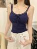 #Early autumn new sweet polished V-neck lace splicing bow sling slim fixed with chest pad