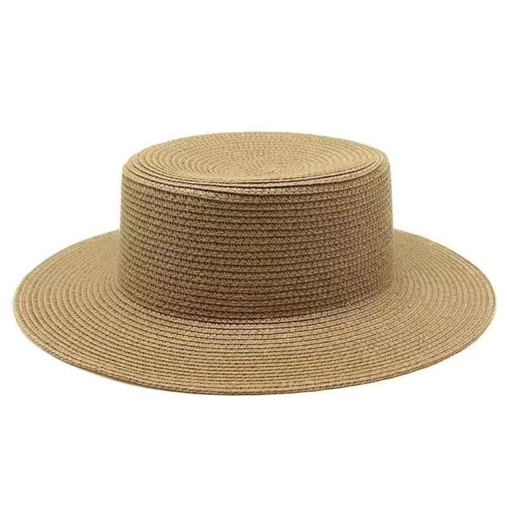 Handwoven Straw Beach Sun Hat Wide Brim Sunscreen Hat Fashionable Panama Cap  Women Summer