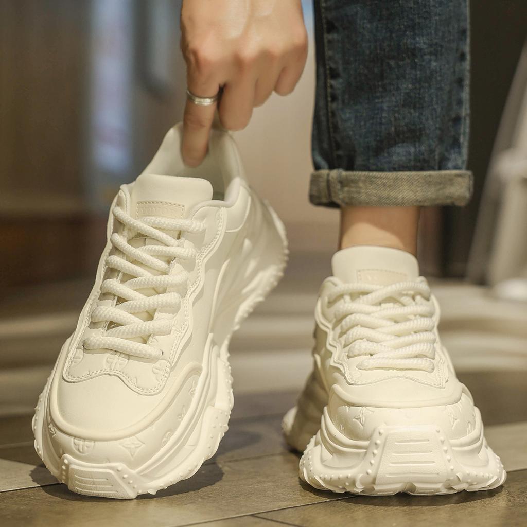 Thick-soled Heightening Sneakers Men's Autumn Breathable Little White Dad Shoes High-end White Shoes