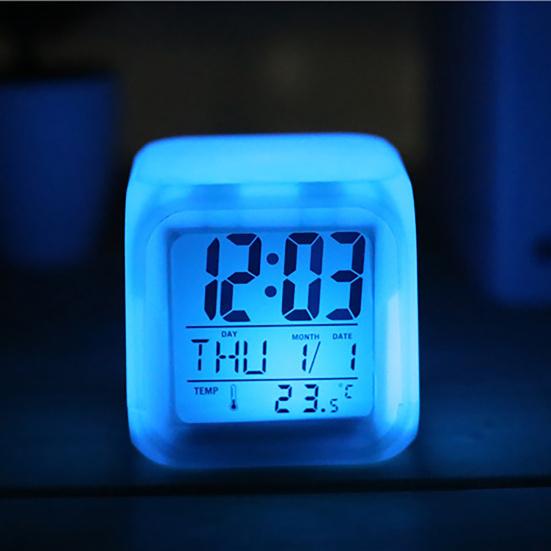 Digital Clock Multifunctional Temperature Display Alarm Clock Square Color Changing Electrical Alarm Clock for Office