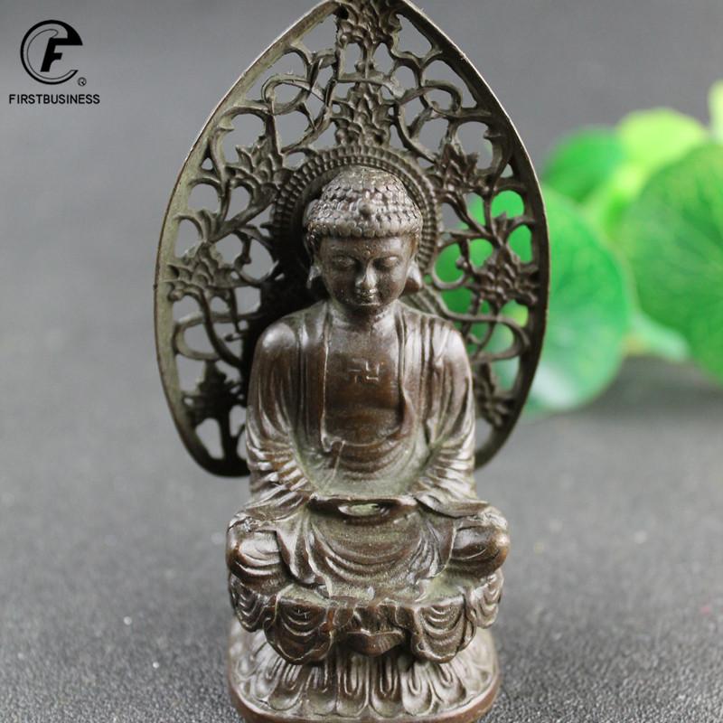 Antique Copper Buddha Statue Home Decor Accessories for Living Room Small Ornaments Retro Brass Office Desk Miniature Figurines