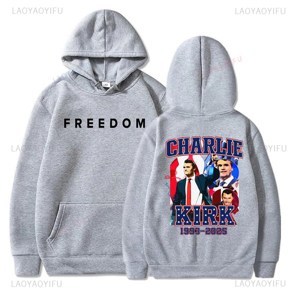 Street High Quality Charlie Kirk Liberty Print Hoodie Unisex Autumn and Winter Casual Long Sleeve Warm Pullover Men's Sweatshirt