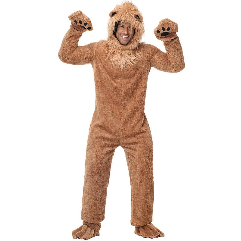

Adult Men Women Animal Lion Jumpsuit Halloween Cosplay Costumes Kindergarten Stage Performance Role Play Outfit XL коричневый