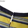 ZANZEA Women Round Neck Ruffles Short Sleeve Casual Stripe Patchwork Long Dress