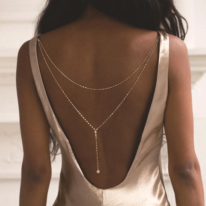 Zircon Water Drop Back Chain Long Necklace For Bridal Charm Wedding Accessories Sexy Chain Necklace Backless Dress Jewelry