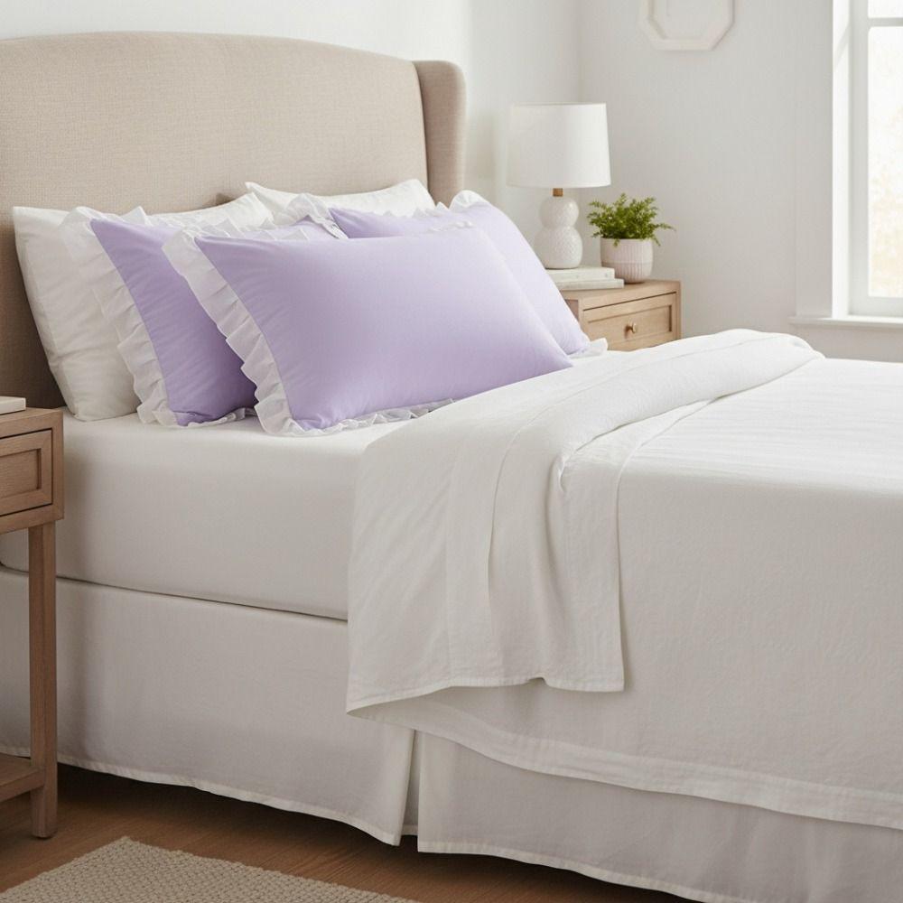 Korean-style Ruffled Edge Princess Pillowcases Stain-resistant Solid Color Sleep Pillow Cover Large Size Rectangular Pillowslip