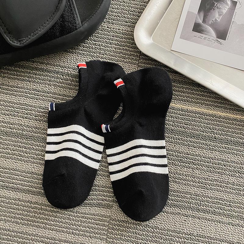 Tide Brand Tb Four Bars Summer Thin Cotton Sports Socks Striped Light Mouth Socks Low Top Breathable Invisible Boat Socks