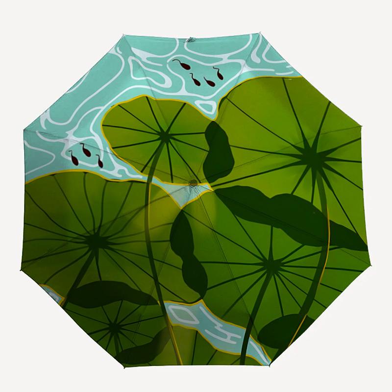 

1pc Lotus Leaves Pond Automatic Open/Close Umbrella with Windproof, Functional Design, 8-Rib Sturdy Canopy