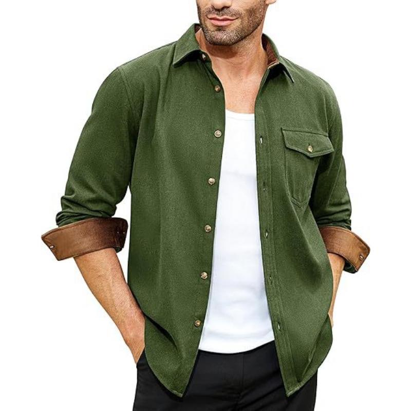 Autumn Long-sleeved Plain Collar Daily Vacation Solid Color Men's Shirt