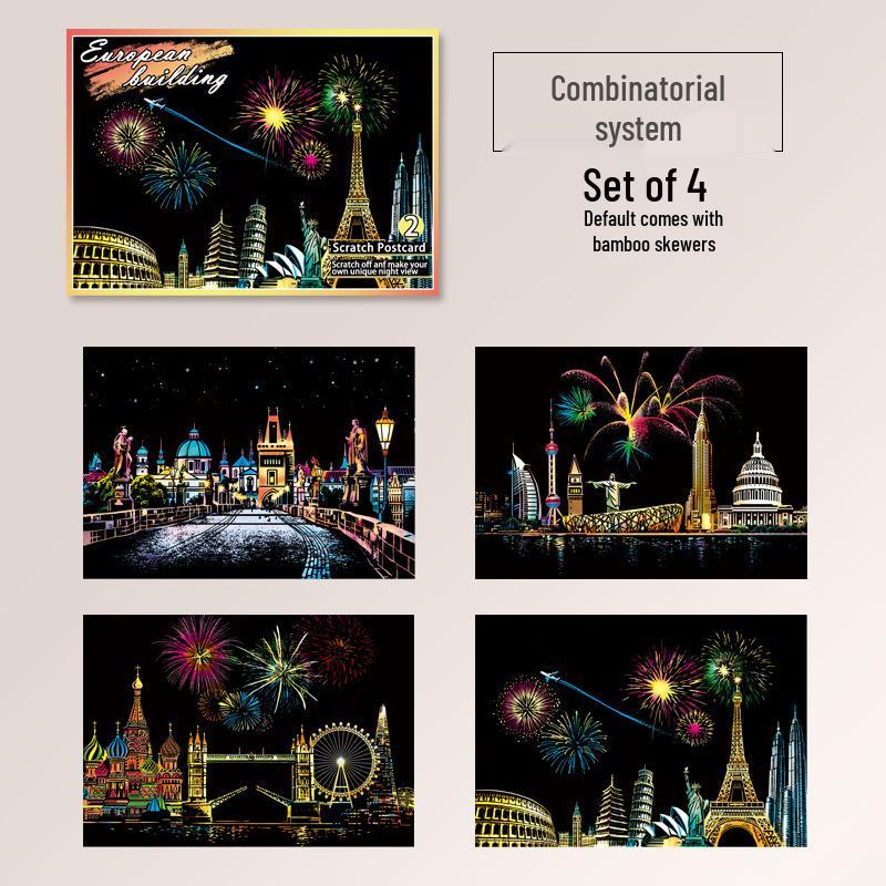 A5 Night View City Scenery DIY Scratch Painting for Kids - Eco-friendly Architecture Art Paper