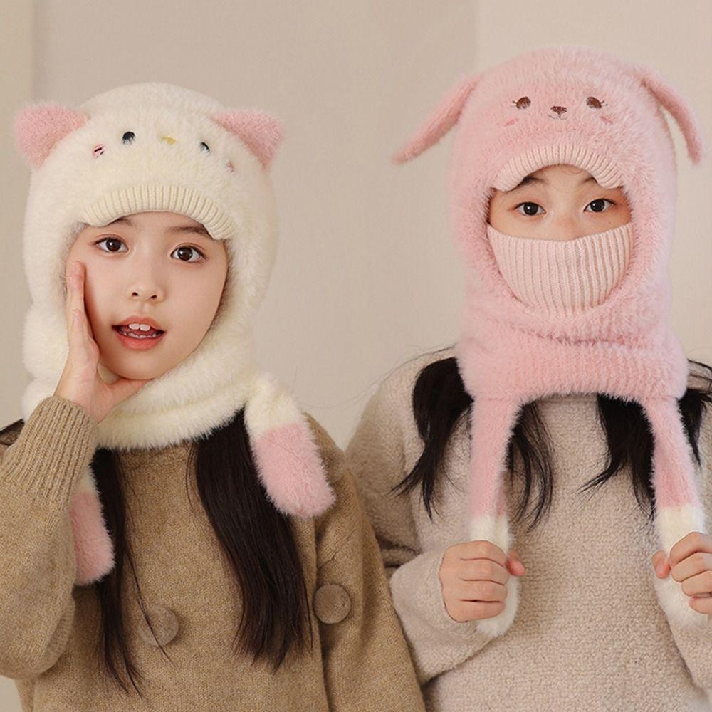 Elastic Kids Snow Beanie Trendy Kids Winter Scarf Versatile Plush Mask Hat  Outdoor