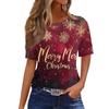 Women's Fashionable Casual Short Sleeve Christmas Print Round Neck Pullover Top