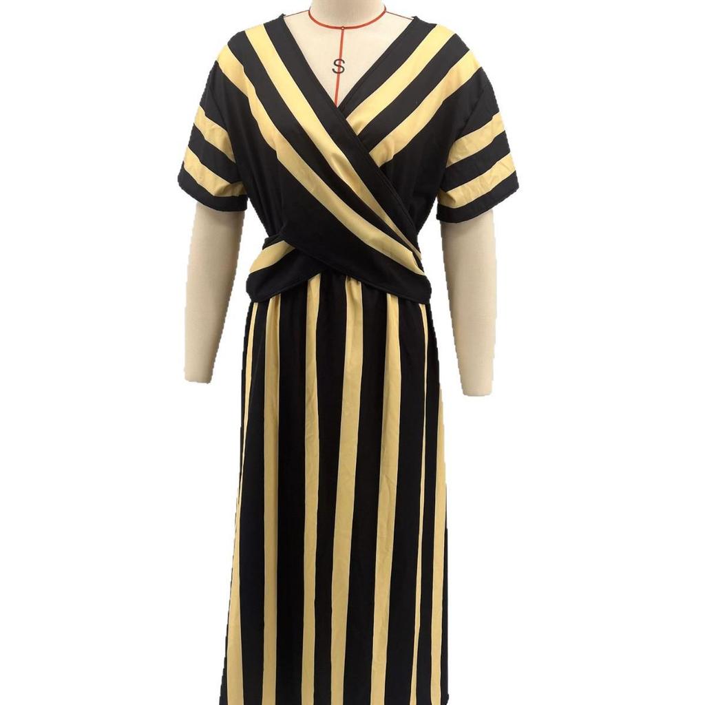 European & American V-Neck Ruffle Swing Dress - Women's Short Sleeve Summer