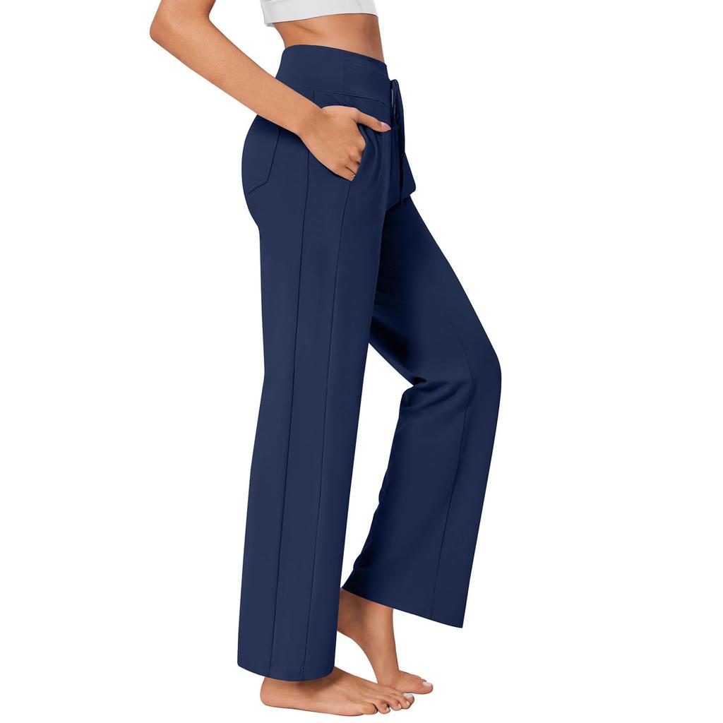 Women's Fashion Casual Solid Color High Waist Drawstring Yoga Sport With Pockets Casual Pants
