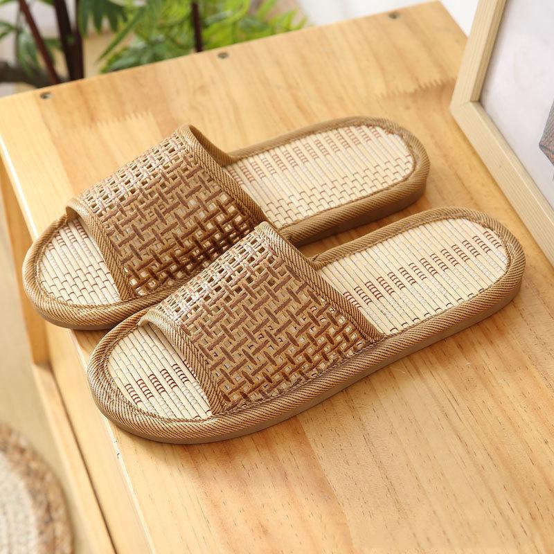 Men Slippers Cool Bamboo Rattan Weaving 2022 Newest Home Women Slippers Natural Bamboo Rattan Bedroom Summer Mute Shoes Slides 38