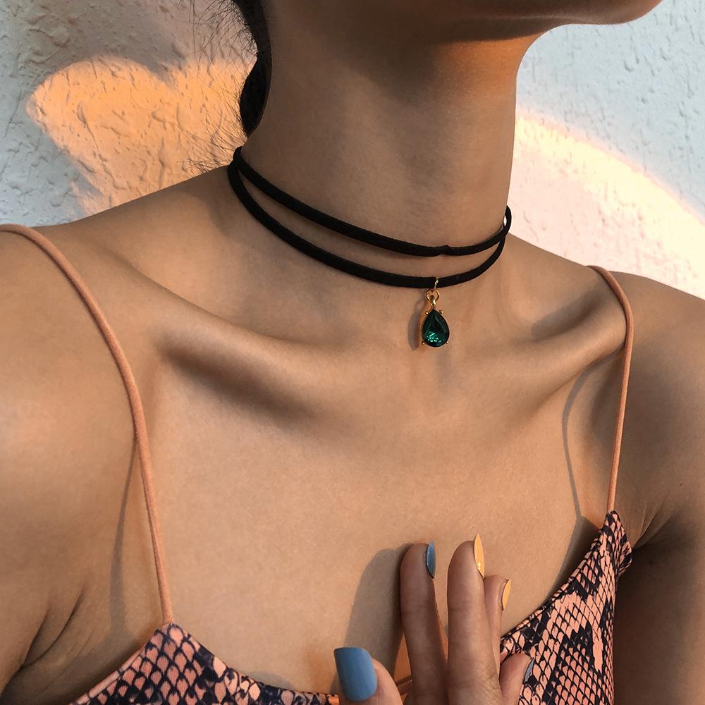 Tooxika Glass Diamond Temperament Double Layer Collarbone Chain Retro Short Personalised Necklace