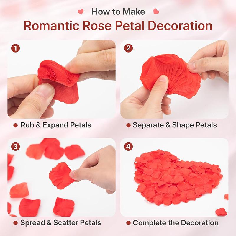 1000Pcs Artificial Fake Rose Petals Red Simulation Rose Petals Set for Wedding Party Romantic Decoration Mini Fake Rose Petals